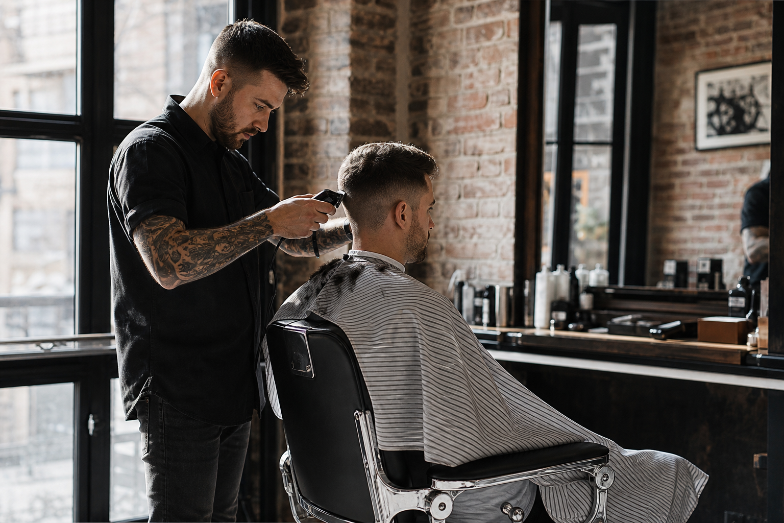Mid skin fade, finished in the chair